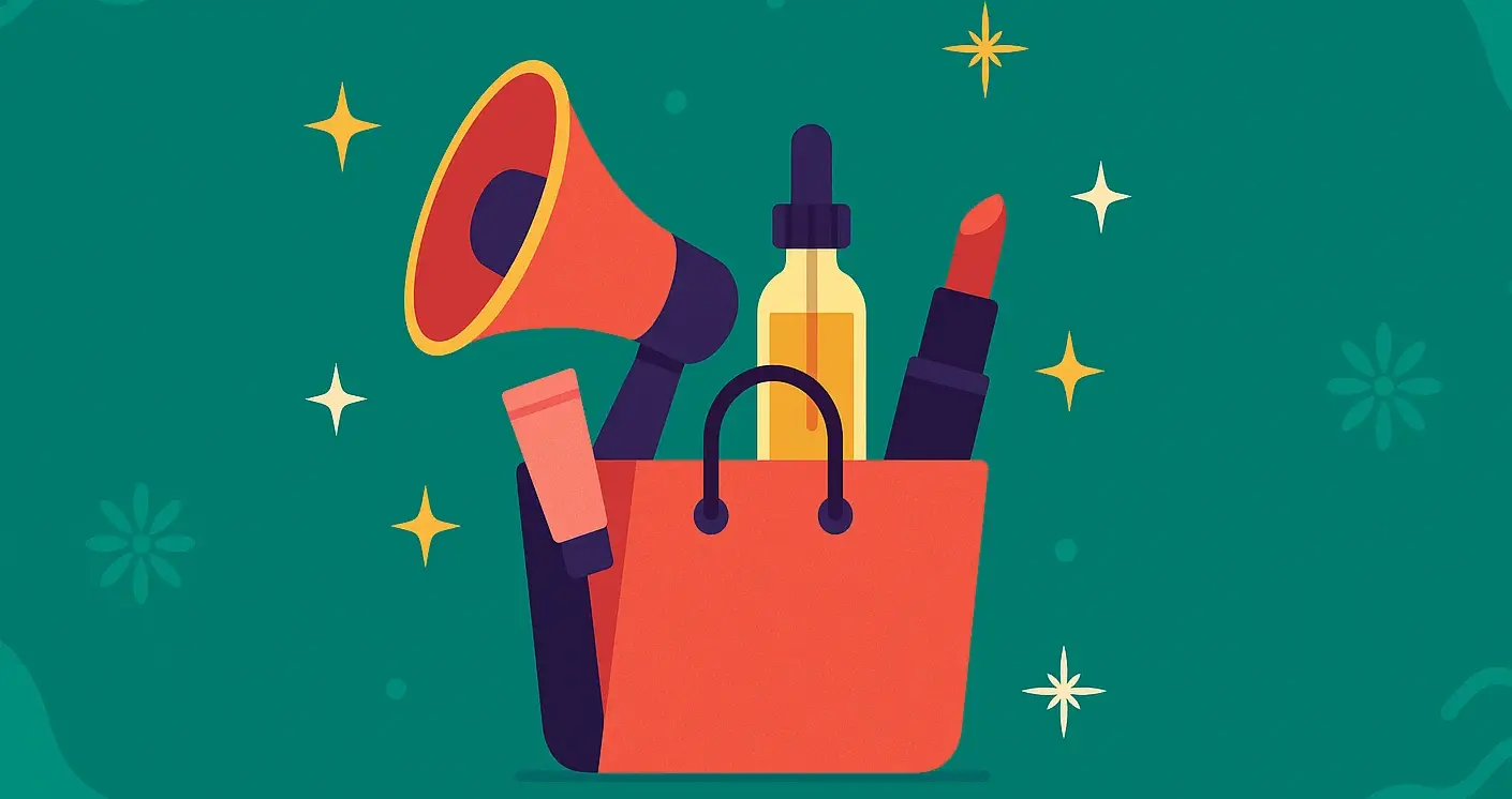 Beauty e-commerce website showing growth metrics